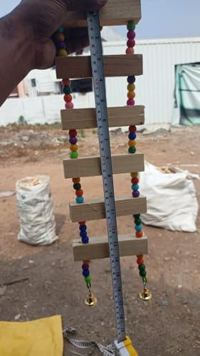 Image of Raindrops Bird Ladder Toy for Cage - Wooden Climbing Ladder with Colorful Beads & Bell|Bird Enrichment Toy for Budgies|Lovebirds & Small Birds|Training aid Toy (Heigth14 inch)