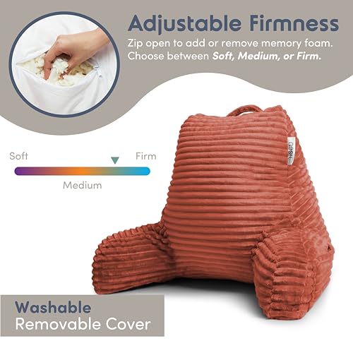 Image of Nestl Reading Pillow with Shredded Memory Foam, Luxe Cut Plush Back Pillow for Sitting Up in Bed, Back and Arms Adjustable Support for Adult & Teens, Backrest Pillows with Washable Cover Misty Rose