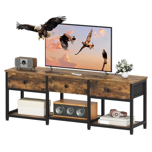 YATINEY Mueble para TV de hasta 50 Pulgadas, Mueble TV con 3 Cajones, Mueble Multimedia de Estilo Industrial de 120 cm de Longitud, para Salón, Dormitorio o Despacho, Marrón Vintage y Negro XDS12BR