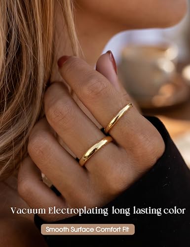Image of ORAZIO Stainless Steel Rings for Men Women 6MM 8MM Wedding Band Rings Silver /Black /Gold Domed High Polished Basic Wedding Bands Comfort Fit Size 6-14