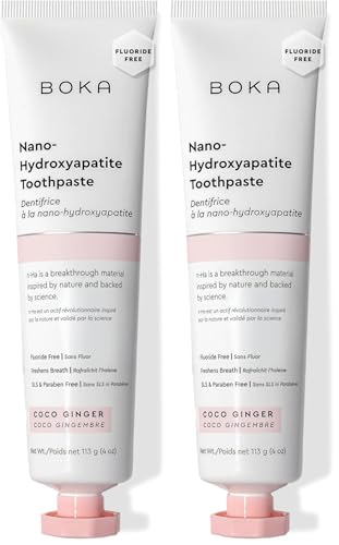 Image of Boka Fluoride Free Toothpaste, Nano Hydroxyapatite Toothpaste, Appropriate for Sensitive Teeth - for Adult, Kids Oral Care - Coco Ginger Flavor, 4 Fl Oz 1Pk US Manufactured (Pack of 2)