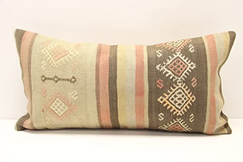 Throw kilim pillow cover 12x24 inch handmade Oriental Sofa pillow Accent Bolster Art Deco Modern Decorative Vintage cushion cover