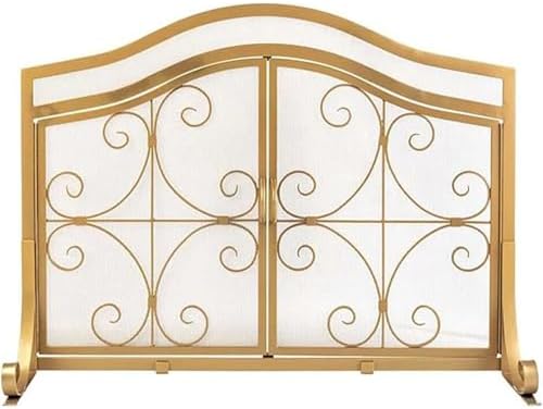 Wrought Iron Fireplace Screen with Door - Freestanding Fire Guard for Indoor/Outdoor Use, Mesh Spark Flame Barrier Panel, Black Cover for Open Fires & Log Burners