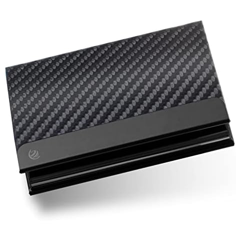 BRODI® Premium Visitenkarten-Etuis für eine besonders schonende Aufbewahrung | Hochwertiges Kartenetui aus Edelstahl mit Magnetverschluss | Visitenkartenhülle Leder (Schwarz, Navyblue) Cover