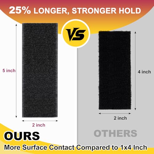 Image of Hook and Loop Strips with Adhesive 2x5IN 10Pairs /20Strips, Black Strong Sticky Back Fastener, Heavy Duty Double-Sided Adhesive Hanging Strips for Home Office School