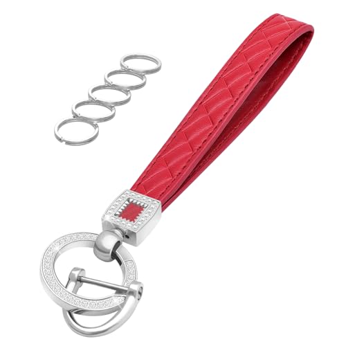Image of OHKYOOT Leather Wristlet Keychain,Wrist Keychain Car Key Chain with 5 Key Ring and Anti-Lost D Ring