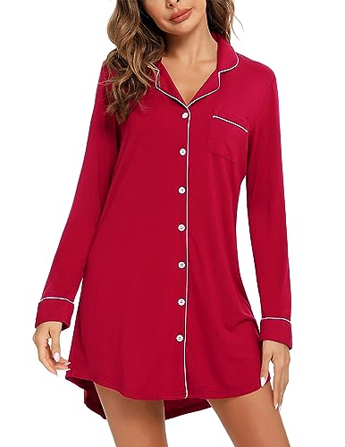 Image of Pjmlifecoco Nightgown for Women Button Down Sleepshirt Short /Long Sleeve Nightdress Soft Modal Sleepwear S-XXL