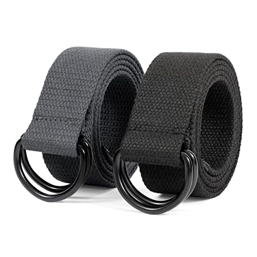 JASGOOD Men Canvas Belt Web Fabric Casual Belt with Black Double D-ring 1 1/2