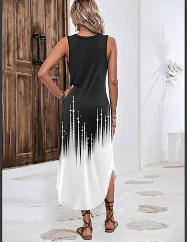 Image of Zeagoo Women Floral Summer Casual Beach Printed Tank Dress with Pockets Pleated Front Long Dress