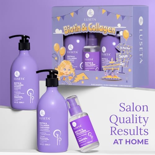 Image of Luseta Biotin Trio Hair Care Set Moisturizing Shampoo and Conditioner Set 16.9 oz*2 and 3.38 oz Hair Serum Thickening for Thinning Damaged Dry Hair