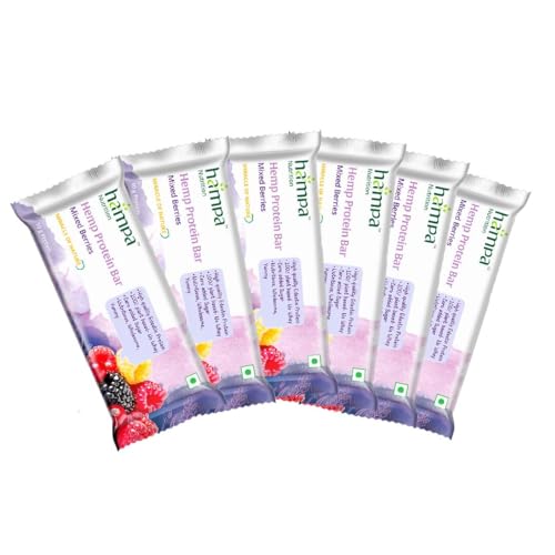 Image of Hampa Hemp protein Bar 50g | Mixed Berries Flavour | 10g Plant Protein | No Whey, Vegan Friendly | No Added Sugar, Sweetened with Dates | Anytime Snack with Edestine Protein | Pack of 6