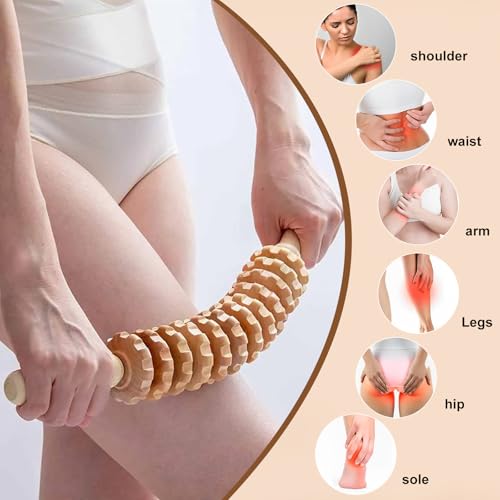 Zyiphor Faszienstab Holz, 3 Stück Faszienrolle für Rücken, Nacken, Beine & Lymphdrainage, Massageroller mit Griff zur Muskelentspannung, Lindert Müdigkeit & Cellulite für Zuhause, Reisen, Büro