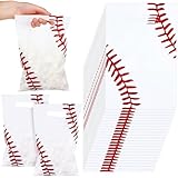 Yeaqee 50 Pieces Baseball Gift Bags with Handle Treat Cellophane Bags Candy Baseball Party Favors for Team Birthday Decor Sport Themed Party Supplies, 7.87 x 11.81 Inch
