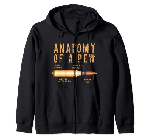 Anatomy Of A Pew, Funny Bullet Pew Anatomy Professional Gun Zip Hoodie