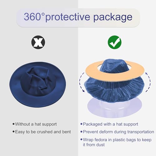Image of Wide Brim Fedora Hats for Women and Men Classic Felt Panama Hat Men's Two Tone Dress Hat with Belt Buckle
