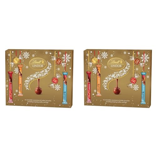 Lindt Lindor Assorted Chocolate Christmas Selection Box | Medium 227g | Contains Assorted Truffles, Hearts, Squares and Bars with a smooth melting filling (Pack of 2)