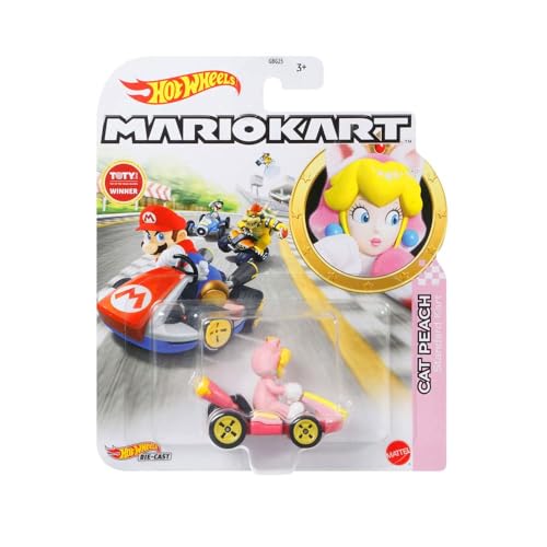 Hot Wheels Mario Kart Cat Peach, Kart estándar rosa miniatura 5