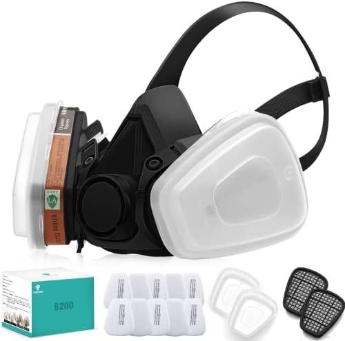 RANKSING Reusable Respirator Professional Half Facepiece Gas Mask for Dust/Organic Vapors/Smells/Fumes/Sawdust/Asbestos for Painting,Staining,Spraying,Sanding,Cutting,Polising and More (Black)