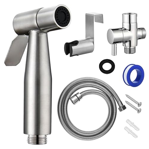 Pulvérisateur de toilettes, pulvérisateur de bidet toilette, Mont mural Bidet à main poche en acier inoxydable avec tuyau et support, accessoires salle bain pour la cuisine et le nettoyag