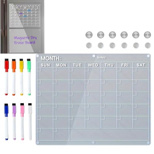 Magnetic Calendar for Refrigerator, Calendar Board for Refrigerator | Reusable Magnetic Wall Calendar - Acrylic Calendar Planner Board, 8 Erasable Markers - Image 7