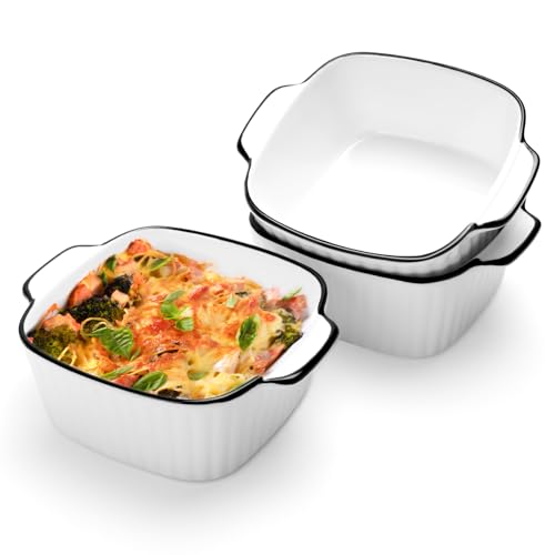 Vikcvcsc Bandejas Horno, Platos de Cerámica para Hornear Juego de 3, 400ML Plato Hornear Ceramica con Asas, Platos Pequeños para Hornear,para Lasaña Apto para Horno, Freidora de Aire y Microondas