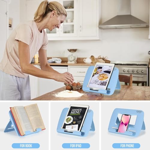 Image of oddpod Adjustable Plastic Book & Tablet Stand Multi-Functional for Reading /Lightweight Portable & Foldable Hands-Free Book Holder for School, Office and Home - Blue
