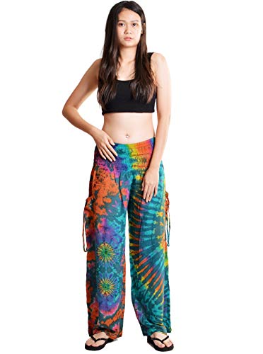 Calça feminina Orient Trail tingida a frio com perna larga Palazzo Yoga Tie Dye, Miami Teal, Medium