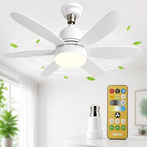 Image of Gesto B22 Socket Fan with LED Light & Remote, Mini Ceiling Fan with 3 Speed & 3 Color Dimmable Light, Portable Bulb Fan for Kitchen, Bathroom, Pooja Room, Study Room, Small Office - 16.5 Inch
