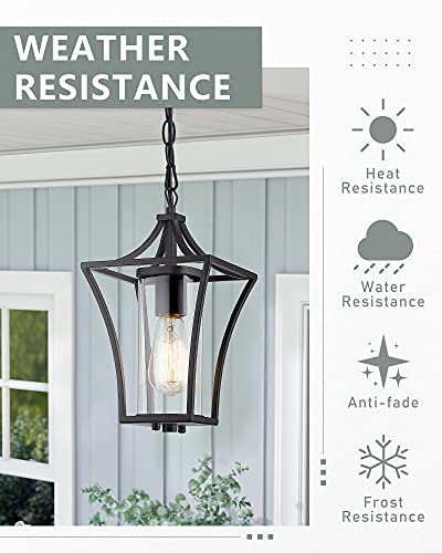 Kauen Outdoor Pendant Light For Porch, Outside Hanging Light Fixture In Black Finish With Clear Glass, 2448-1H #TOP3