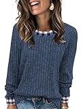 WIHOLL Womens Tops Business Casual Outfits for Women Teachers Old Money Clothes Blouses Dressy Casual Trendy Long Sleeve Plaid Shirts Plus Size Fall Fashion Blue Plaid