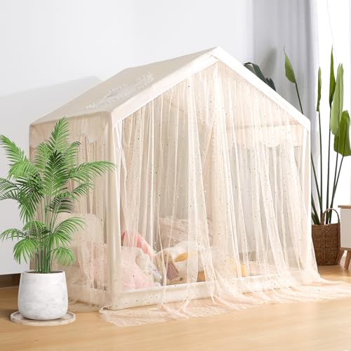 Image of WEEKAN Kids Play Tent with Star-Shaped Window, Indoor Play Tents for Toddlers 1-3, Playhouse Tent for Girls & Boys, Children's Tent with Breathable Netting (Boho)