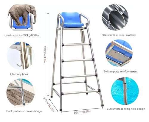 Silla de Salvavidas de Acero Inoxidable con Sombrilla y Reposapiés Alto miniatura 2