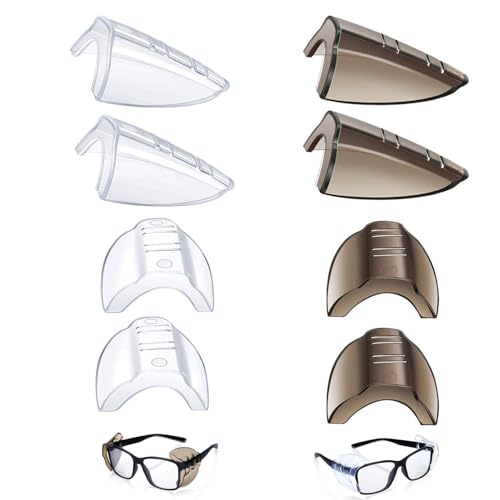 Gafas de seguridad laterales, 4 pares de protección lateral para gafas, protectores laterales flexibles de clip para gafas pequeñas a medianas, transparente y negro