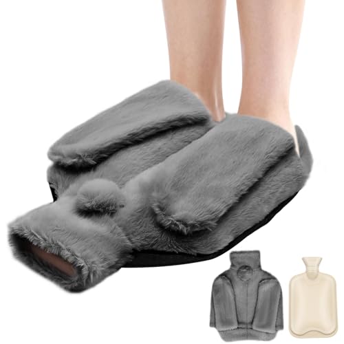 JNUYISW Fußwärmer Ohne Strom, 2 in 1 Fußwärmflasche für Damen Herren Erwachsene 2L Groß Wärmflasche Füße Waschbar Super Weich und Warm Fußwärmer Pads für die Kalte Füße im Winter 37x30cm (Grau)