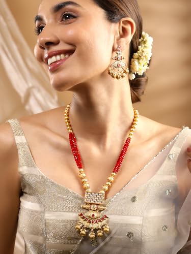 Image of Rubans Long Necklace Set Gold Plated Traditional Stylish Multicolour Jewellery Gift for Women & Girls