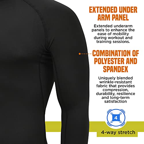 RDX Rash Guard Compression Base Layer MMA Training Sparring Running Cycling Sauna Suit Boxing Thermal Shirt Top Sweatshirts Workouts, L, Black - Image 4
