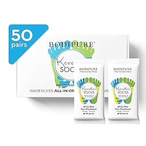 Bodipure All-In-1 Moisturizing Foot Mask | Keratin & Vitamin E Foot Mask for Dry Cracked Feet, Callus & Heel Softening | Easy-to-Use Pedicure Foot Repair | Chemical-free Feet Treatment | 50 Pairs