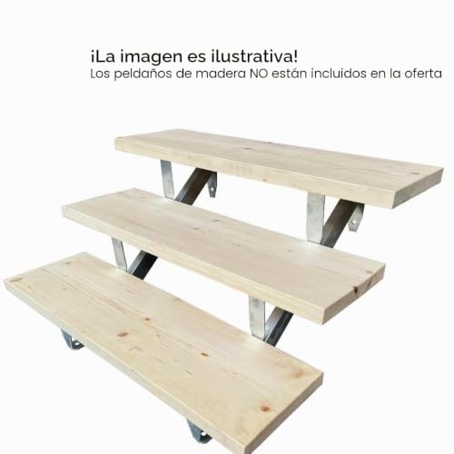 Barandilla de madera para escaleras con marco de acero galvanizado anticaídas de 2 peldaños 4