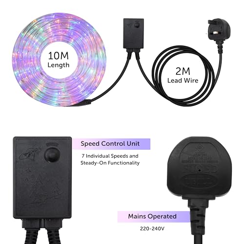 The Christmas Workshop 77610 10 Metre LED Rope Lights | Indoor and Outdoor Christmas Lights | Multi-Coloured | Christmas, Weddings & Gardens | Speed Control