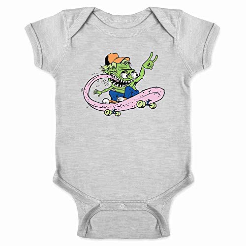Funny Skateboard Monster Retro Infant Bodysuit for Cool Babies Grey 6M