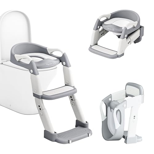 Myrelia Pot Bébé Toilette 3-en-1, Réducteur Toilette Enfant avec Rehausseur WC et Échelle, Siège Toilette Enfant Antidérapant, Apprentissage Propreté,...