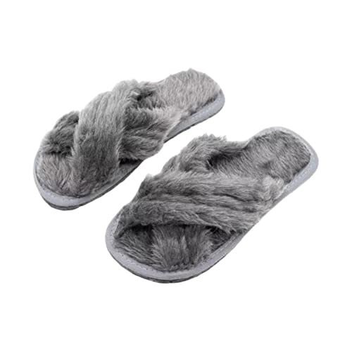 Pantufa Feminina Adulto Cruzada em X Cinza Chinelo de Quarto Antiderrapante (Cinza, br_footwear_size