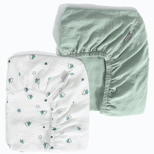 Image of Breathable Muslin Crib Sheets for Boys 2 Pack Organic Cotton Crib Sheets Neutral for Baby Girls Soft Sheets Fitted Toddler Bed&Standard Crib Mattress 28"x 52"(Harbor Gray Tree)