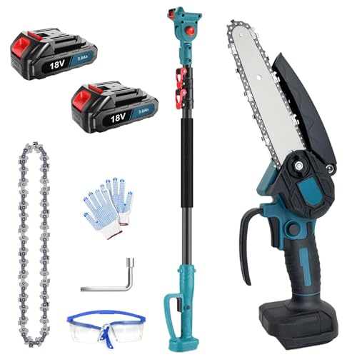 Tronçonneuse sans fil avec télescope, élagueuse électrique 2 en 1 avec 2 batteries de 3,0 Ah, scie à élaguer télescopique sans brosse, tête de moteur...