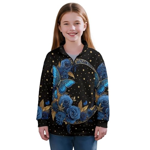 Image of AmzPrint Girls Graphic Quarter Zip Coat Long Sleeve Lightweight Oversized Athletic Running Hoodies For Kids Teen Girls