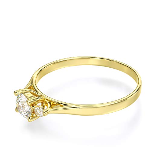 14K Yellow Gold Round Center Stone White CZ 3 Three Stone Engagement Ring2