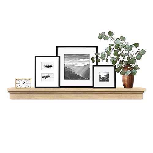 Image of MCS 60-Inch Mantel, Master & Co Natural Woodgrain Finish Solid Wood Floating Fireplace Mantel, Long Floating Shelf for Livingroom with Wood Cleat Hanging System, Photo and Home Decor Display Shelf