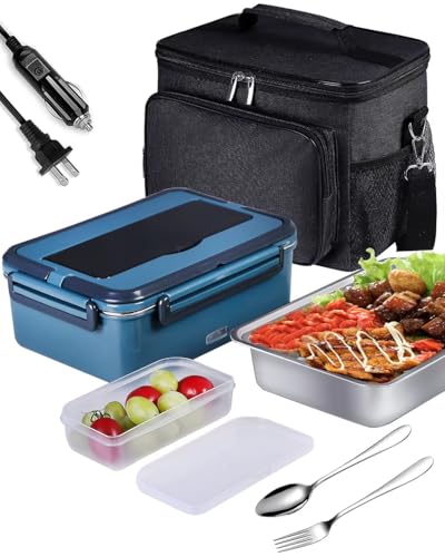 Rhudaky Electric Lunch Box (60 oz & 75W) Food Heater, 3 in 1 Heated Lunch Boxes for Adults,Portable Food Warmer -Self Heating Box for Work/Car/Truck with Large Insulated Lunch Bag