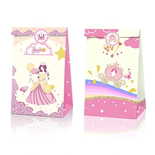 24 Pack Princess Castle Birthday Party Favor Bags with Stickers, Princess Party Gift Treat Bag, Pink Princess Castle Candy Goodie Favor Bags for Princess Theme Birthday Baby Shower Party Favors