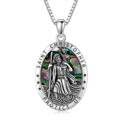 Saint Christopher Necklace 925 Sterling Silver St Christopher Necklace Mens and Womens Medal Pendant Religious Protection Amulet Jewelry Gift